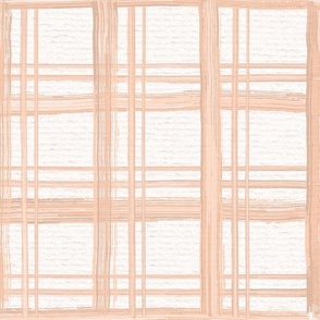 Hand drawn watercolour plaid or tartan pattern – painted geometric brush strokes on a warm cream watercolour paper texture. Beige and ecru with peach fuzz and apricot orange.