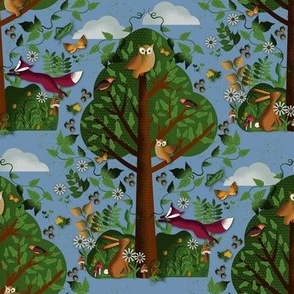 Woodland whimsy / Forest-Biome / fox / owl / Light-blue