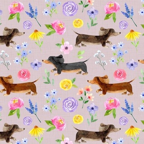 Dachshund Floral//Mauve - Large