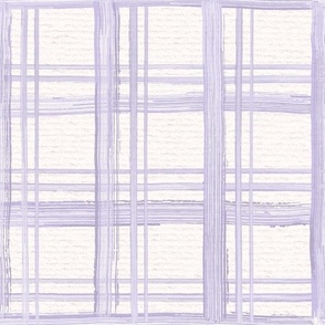 Hand drawn watercolour plaid or tartan pattern – painted geometric brush strokes on a warm cream watercolour paper texture. Beige and ecru with digital lavender and lilac purple.