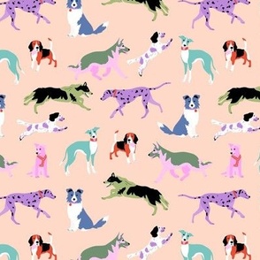 All the dogs - Nineties retro dog friends beagle dalmatian german shepherd and more pink purple on blush