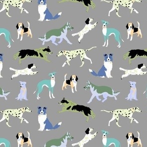 All the dogs - Nineties retro dog friends beagle dalmatian german shepherd and more blue green teal on gray