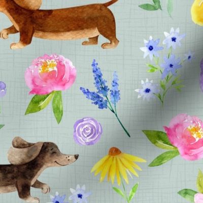 Dachshund Floral//Green - Large