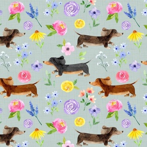 Dachshund Floral//Green - Large
