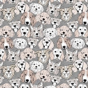 All The Dogs - Vintage freehand sketched dog faces neutral beige gray