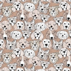 All The Dogs - Vintage freehand sketched dog faces on tan