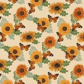 Sunflower Butterfly Fabric - floral flowers orange butterfly summer design 4in