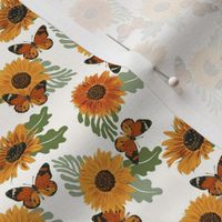 Sunflower Butterfly Fabric - floral flowers orange butterfly summer design white 4in