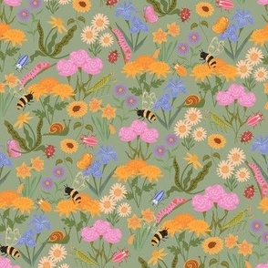 Wildflower Meadow Sweet Insects Bugs Garden Spring Floral green 8in