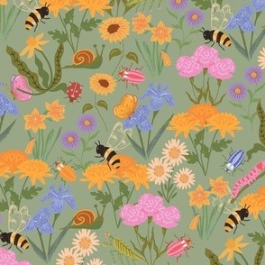 Wildflower Meadow Sweet Insects Bugs Garden Spring Floral green 12in