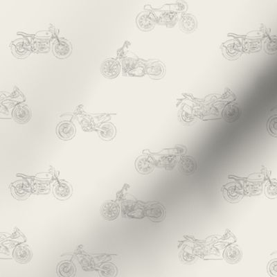 Line Art Motorcycles, 6in x 4in repeat, BM White Dove Background