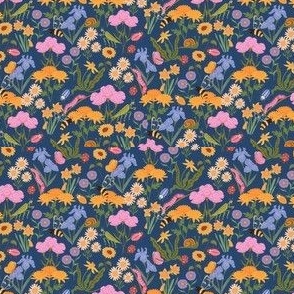 Wildflower Meadow Sweet Insects Bugs Garden Spring Floral Navy 4in