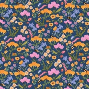 Wildflower Meadow Sweet Insects Bugs Garden Spring Floral Navy 6in