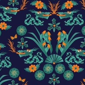 Year of the dragon / Asian inspired / green / dark blue