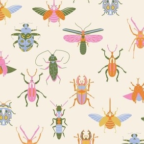 Bugs wallpaper - colorful fun pink orange bugs insects design 12in