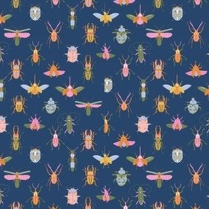 Bugs wallpaper - colorful fun pink orange bugs insects design navy 4in