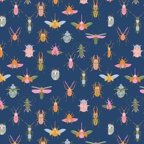 Bugs wallpaper - colorful fun pink orange bugs insects design navy 6in