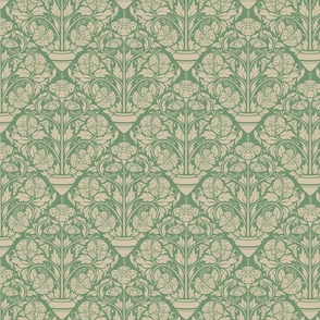 (S) hibiscus floral block print-ornate-warm green-small scale