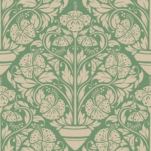 (L) hibiscus floral block print-ornate-warm green-large scale