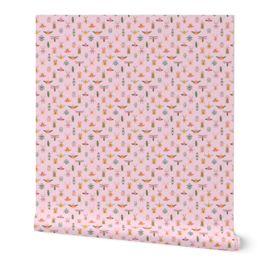 Bugs wallpaper - colorful fun pink orange bugs insects design pink 8in