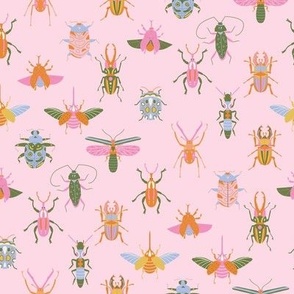 Bugs wallpaper - colorful fun pink orange bugs insects design pink 8in