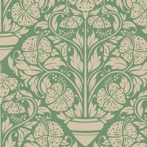 (J) hibiscus floral block print-ornate-warm green-jumbo scale