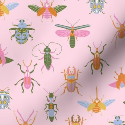 Bugs wallpaper - colorful fun pink orange bugs insects design pink 12in