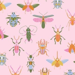 Bugs wallpaper - colorful fun pink orange bugs insects design pink 12in