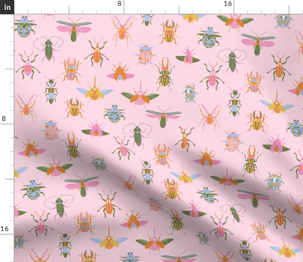 Bugs wallpaper - colorful fun pink orange bugs insects design pink 12in