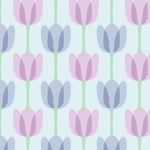 Tulips in Bloom - Lavender Pink,  Light Blue -  Small