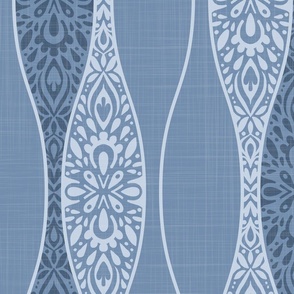 Minimally Lacy ogee blue wallpaper scale