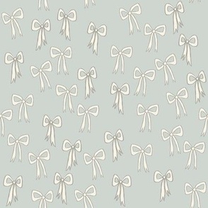 Boho Coquette Ribbons and Bows -  Medium Scale - in Gray Blue and Ivory