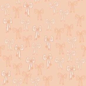 Retro Coquette Ribbons and Bows - Small Scale - in Coral Pink and Salmon Pink