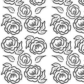 Hand Drawn Peonies Roses | Black White