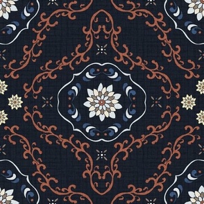 Vintage Floral Tiles 4 Fall Blue