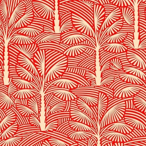 Exotic Palm Trees - Decorative, Tropical Nature in Red and Creamy Shades / Large
