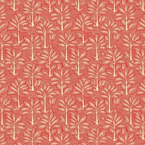 Exotic Palm Trees - Decorative, Tropical Nature in Red and Creamy Shades / Medium