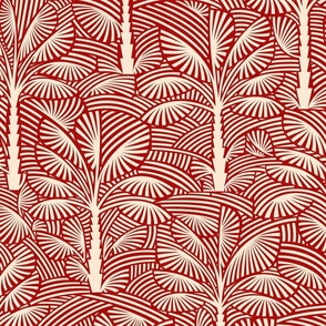 Exotic Palm Trees - Decorative, Tropical Nature in Carmine Red and Cream Shades / Large