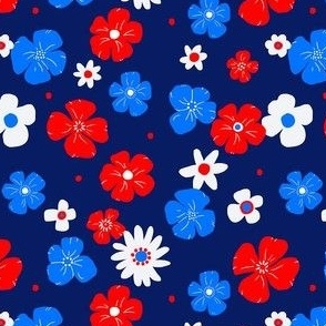 (m) 4th of July Florals USA Independence Day Red White and Blue