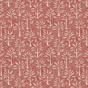 Exotic Palm Trees - Decorative, Tropical Nature in Carmine Red and Cream Shades / Large