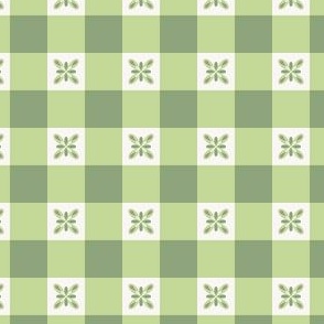 Medium - cottagecore green gingham with floral 