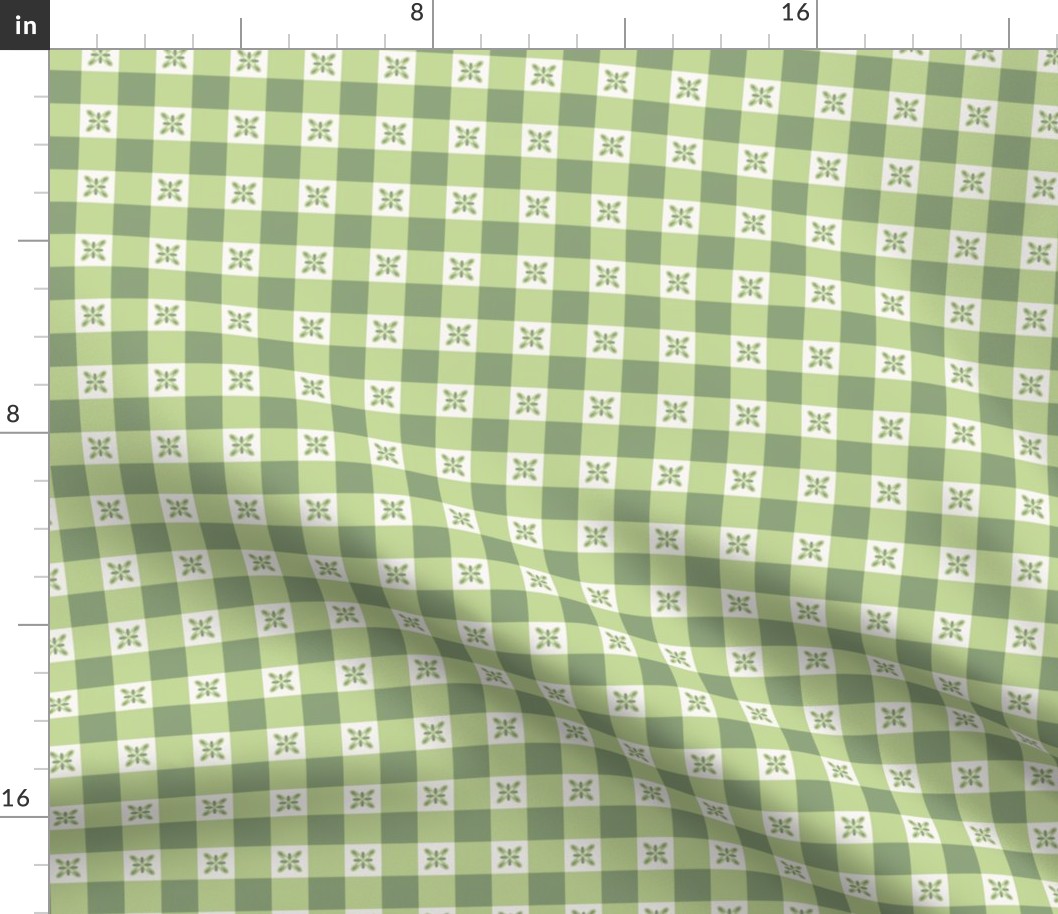 Medium - cottagecore green gingham with floral 