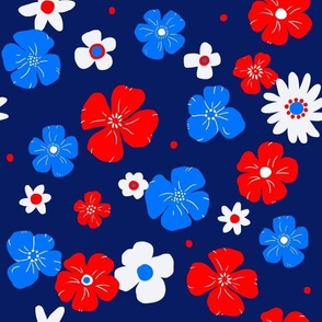 (L) 4th of July USA Florals Independence Day Red White and Blue