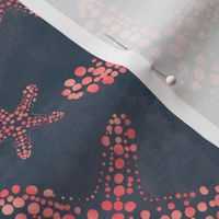 12” repeat Dotty peachy starfish fresco at the beach, painterly abstract on textured airforce blu