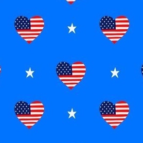 (M) 4th of July American Flag Hearts on Blue with Stars
