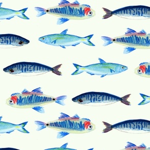 Hand-painted gouache fishes cream background jumbo large scale (Under the sea collection)
