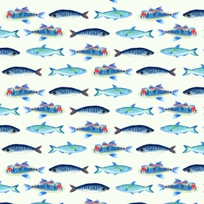 Hand-painted gouache fishes cream background medium scale (Under the sea collection)
