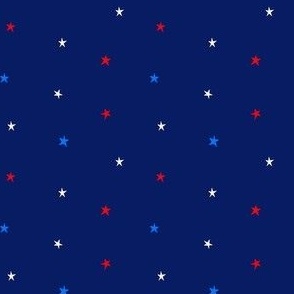 (M) 4th of July USA colored Stars on Navy Blue