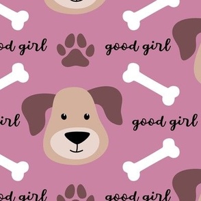 good girl female dog sweet face puppy canine bones paw print large head soft magenta pink dog bedding accessories bandana approx 4 four inch