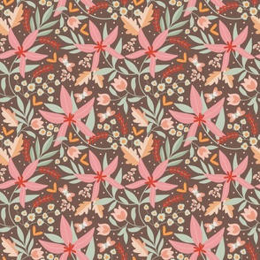 Blooming  Garden Floral pattern on dark background - 2402IE